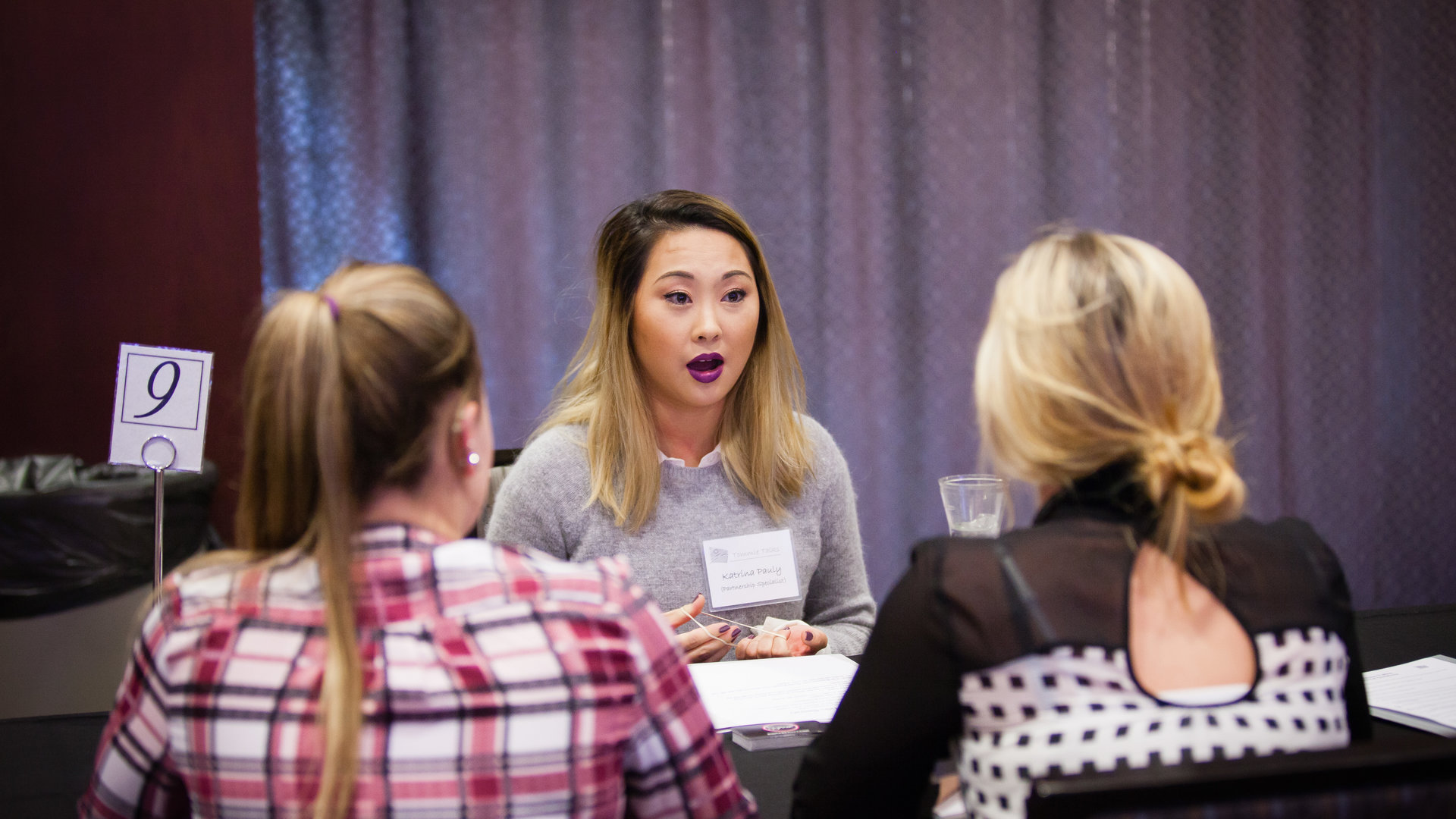 students talk to a mentor during a Speed Mentoring event